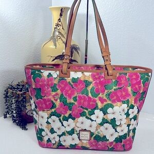 🦆 DOONEY & BOURKE LEISURE SHOPPER TOTE PINK WHITE FLOWERS BASKETWAVE LEATHER